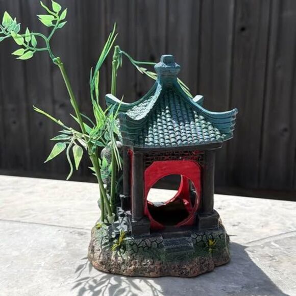 Unbranded Other - Japanese Pagoda Aquarium Ornament with Artificial Bamboo